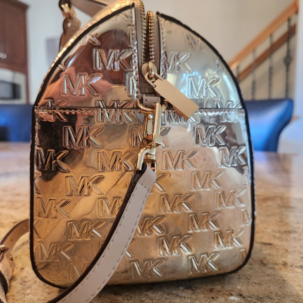 Michael Kors Gold Embossed MK Gold Metallic-Finish Grayson Satchel - Picture 10 of 16